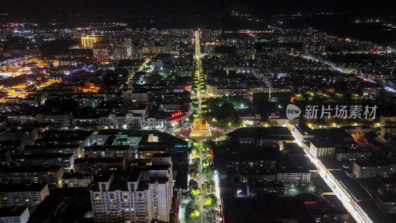 甘肃张掖城市大景夜景灯光交通航拍