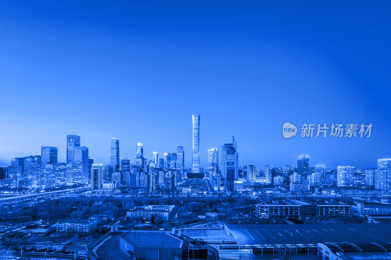 北京国贸CBD建筑群天际线纯色蓝调