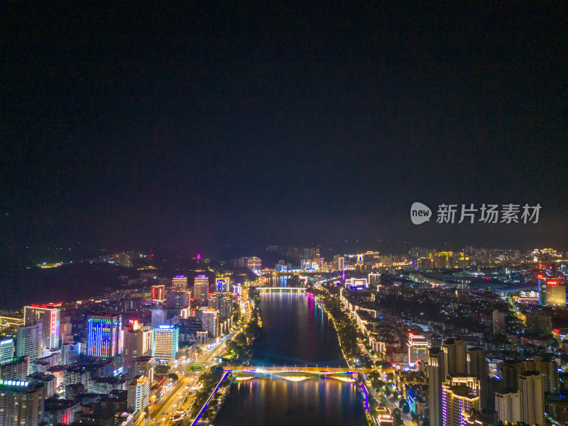 福建三明沙溪夜景航拍图