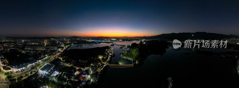 广东肇庆城市晚霞夜幕降临星湖航拍全景图