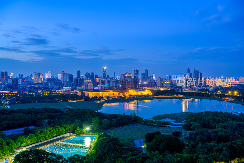 夏季武汉琴台大剧院月湖风景区城市夜景风光