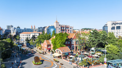 青岛中山路路景夏季航拍