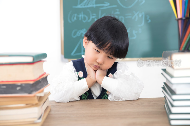 不想学习的亚洲小女孩