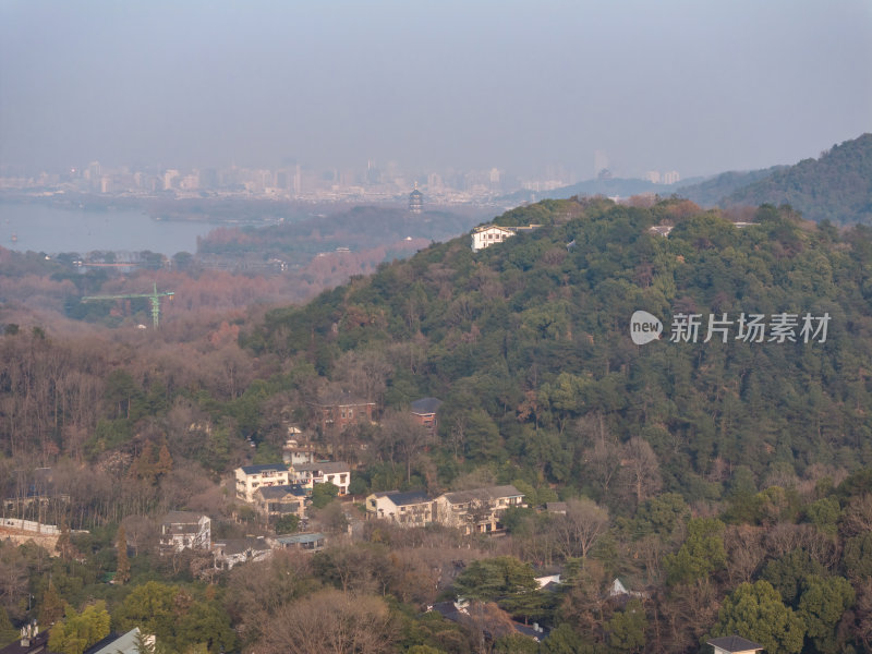 浙江杭州西湖龙井茶园古建筑茶田宁静风光