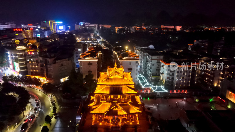 桂林解放阁夜景灯光航拍图