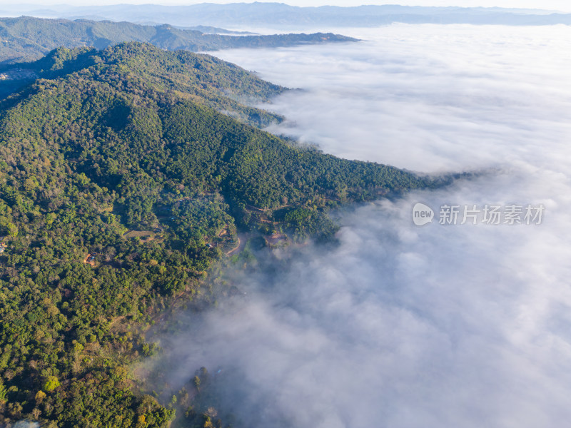 云海中的山峦航拍壮丽自然景观