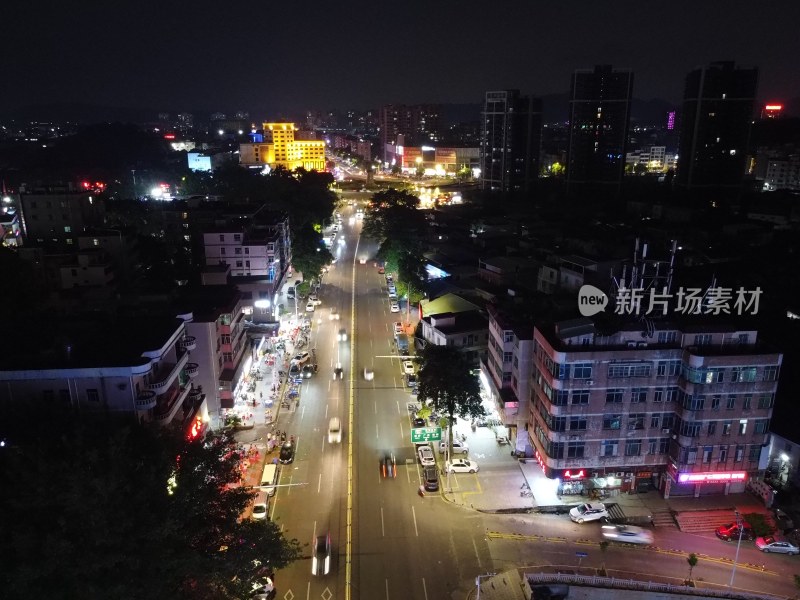 航拍广东省东莞市清溪镇夜景城市风光