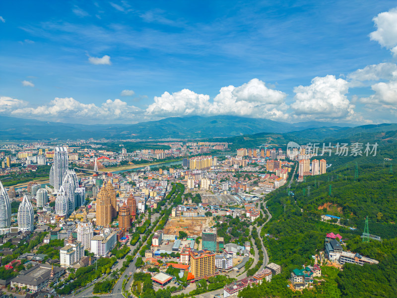 航拍西双版纳景洪市城市风光