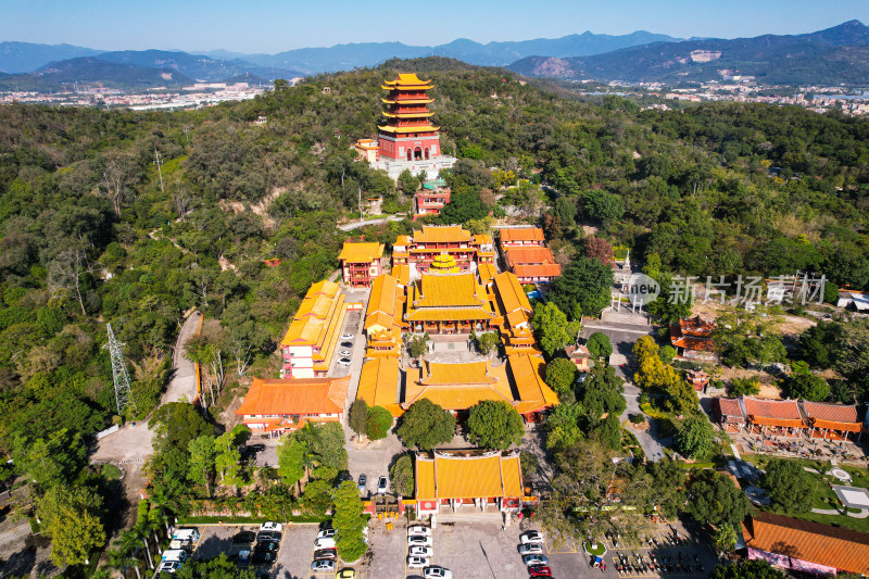 航拍厦门梵天寺建筑景观