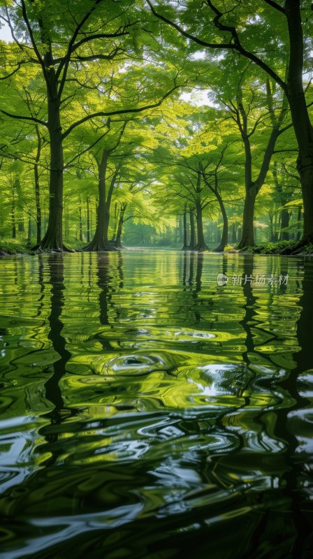 水面湖泊绿色自然宁静森林湖面背景