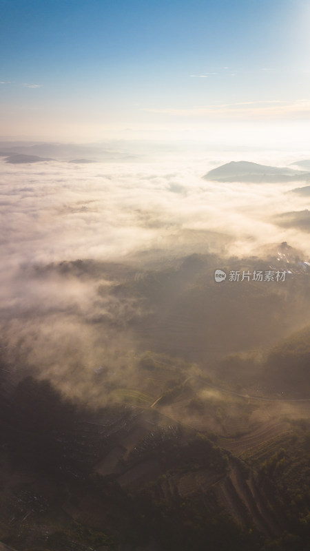 航拍山川清晨云海云雾风景