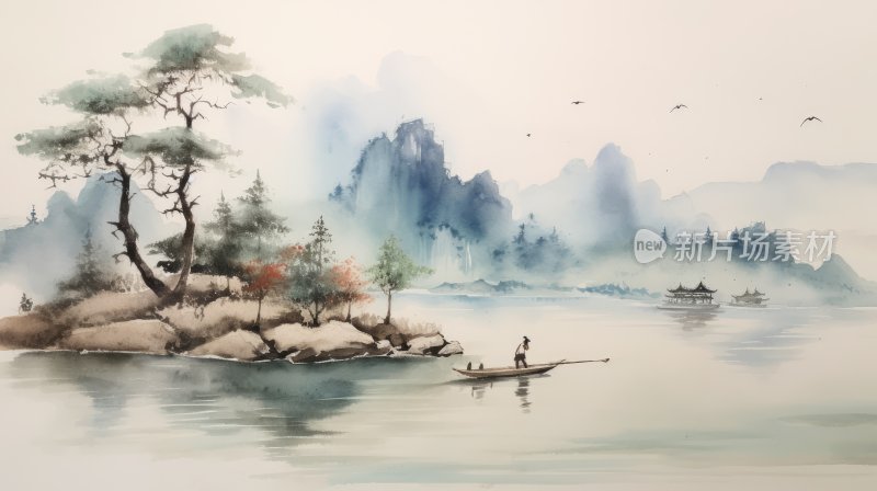 中国风意境水墨山水画