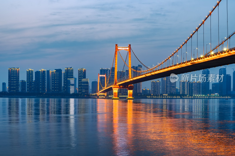 夏季武汉鹦鹉洲长江大桥夜景风光