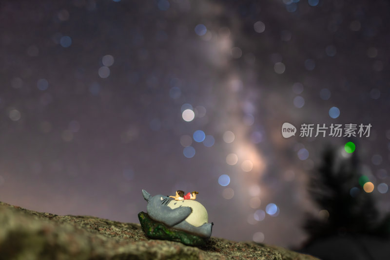 龙猫玩偶和虚化的星空背景