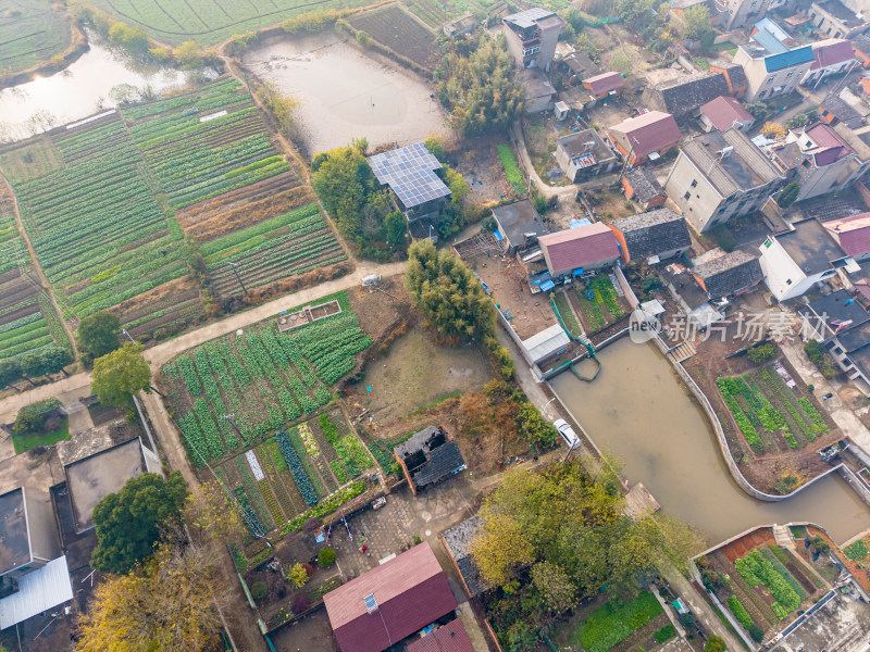 乡村农田民居航拍全景