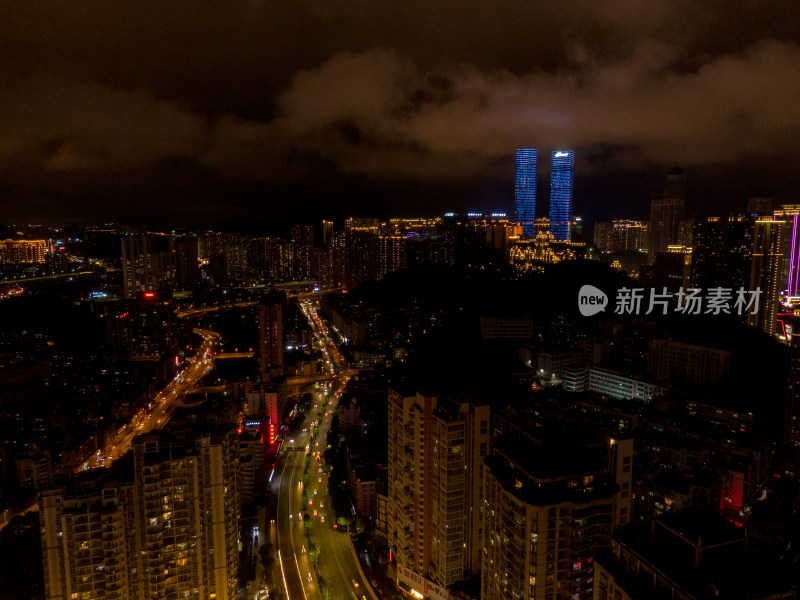 贵州贵阳城市夜景航拍