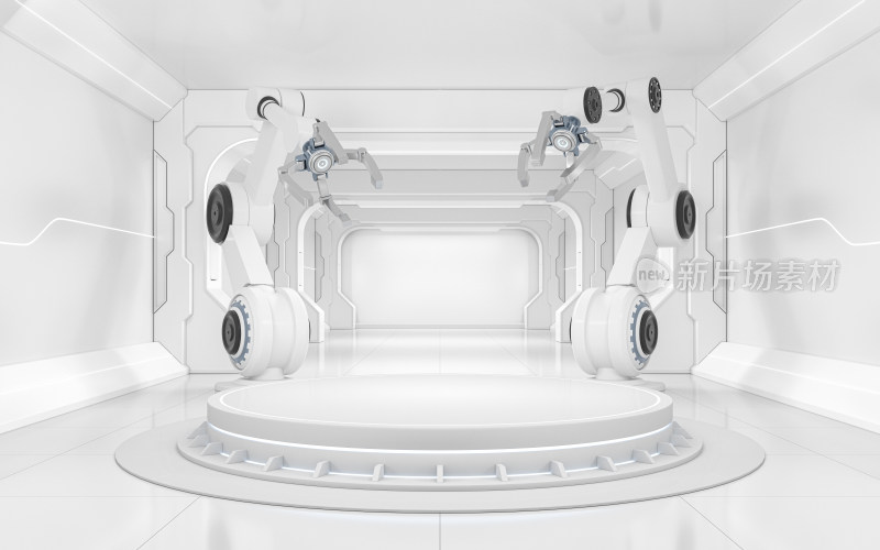 科技感机械臂与室内空间 3D渲染