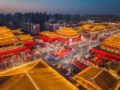 航拍西安大唐不夜城城市夜景风光