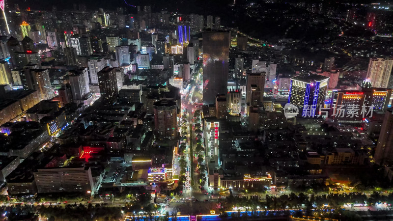 甘肃兰州城市夜景灯光交通航拍图