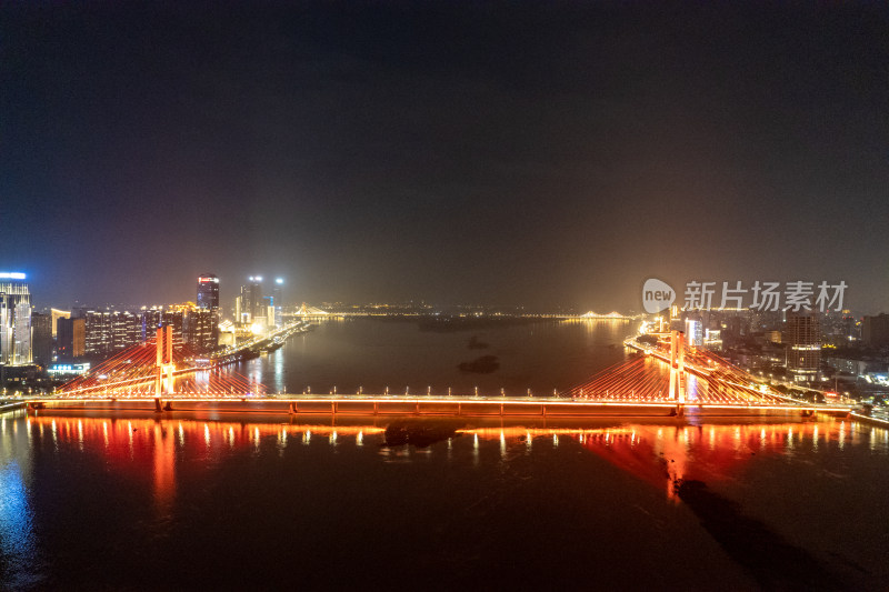 江西南昌八一大桥夜景航拍图