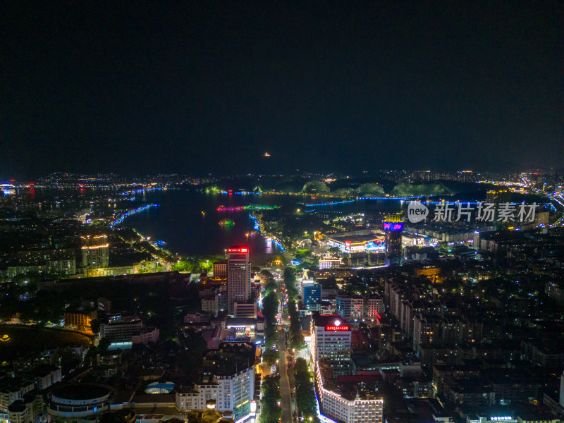 广东肇庆城市夜景灯光交通航拍图