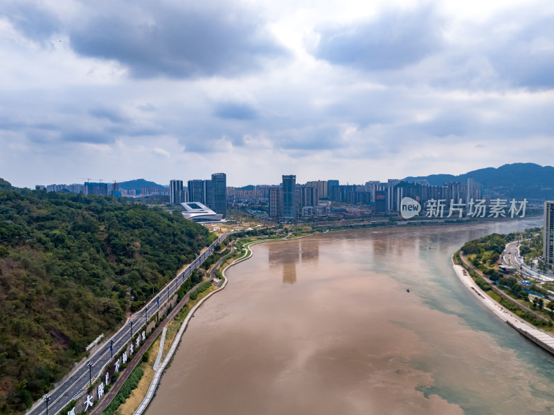 宜宾长江河流城市风光航拍图