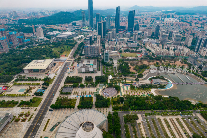 广东东莞城市清晨航拍摄影图