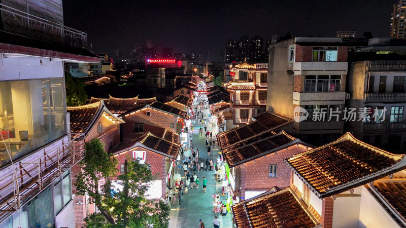 福建莆田兴化府历史文化街区夜景航拍图