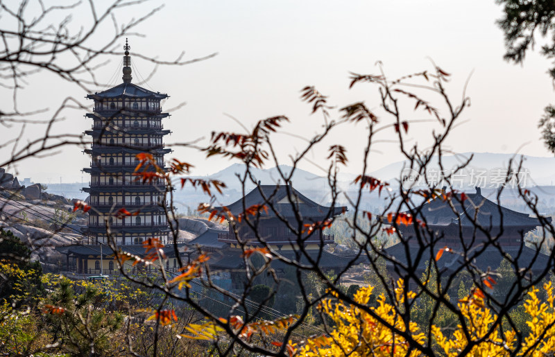 中式古塔秋日全景