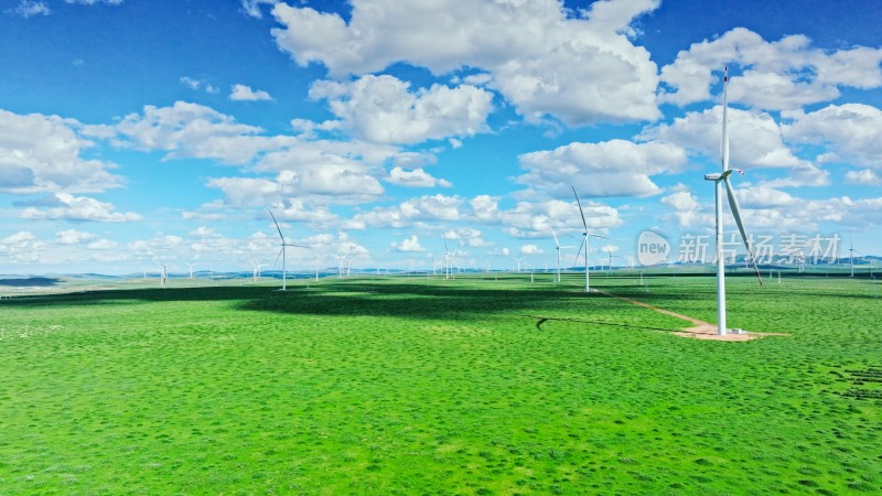 草原风车风力发电航拍