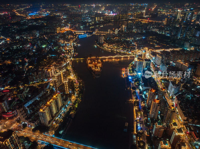 福建福州闽江中洲岛解放大桥城市夜景航拍