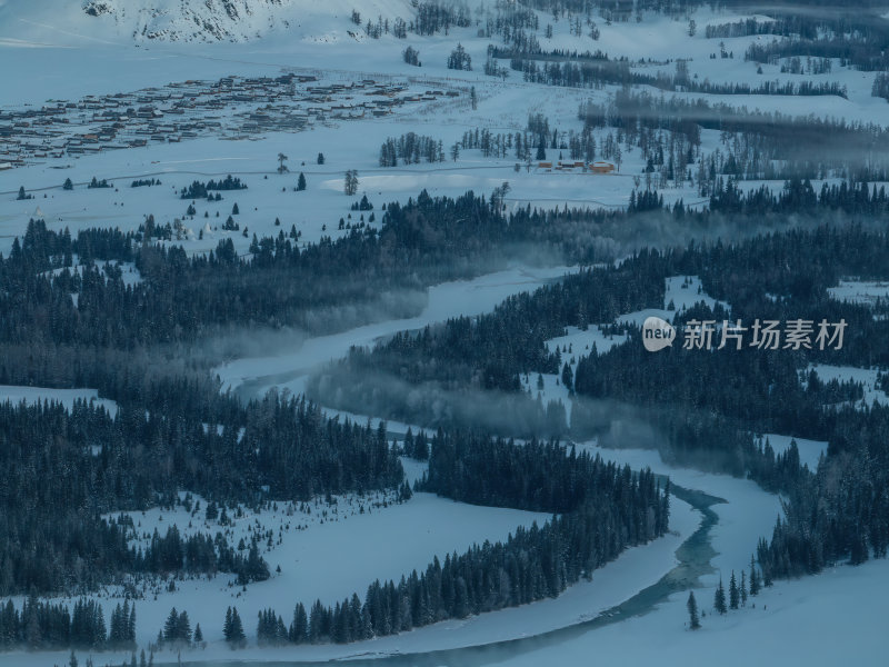 新疆北疆阿勒泰喀纳斯冬季雪景童话世界航拍