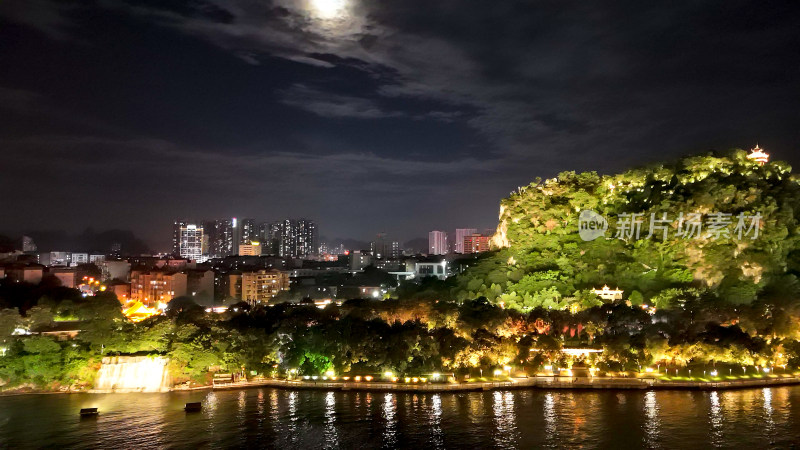 广西柳州城市夜景灯光航拍图