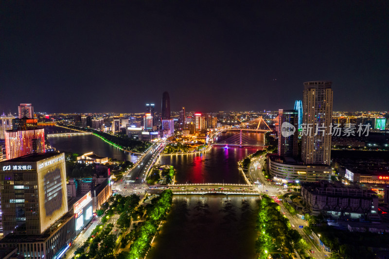 浙江宁波城市夜景灯光航拍摄影图