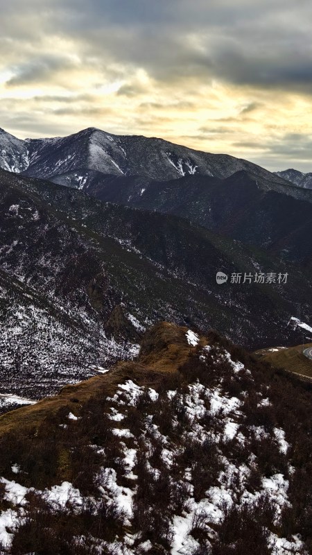 雪山风光下的植被覆盖山地景象