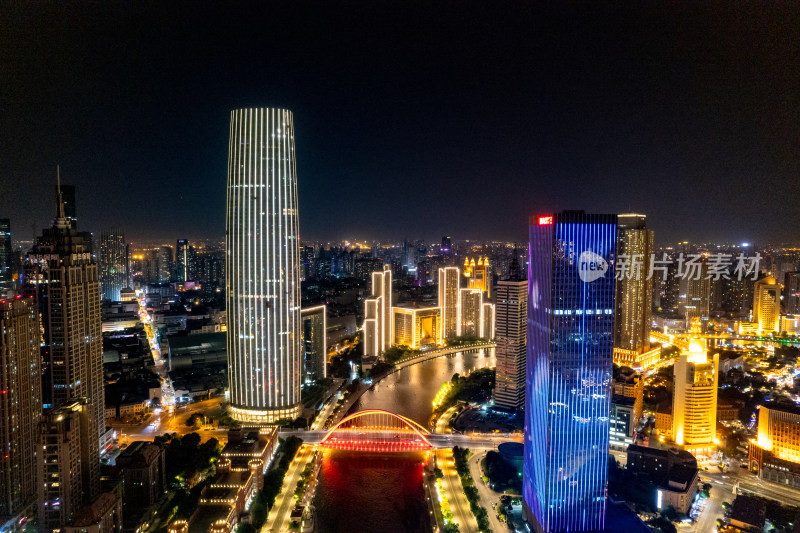 天津城市夜景交通航拍图