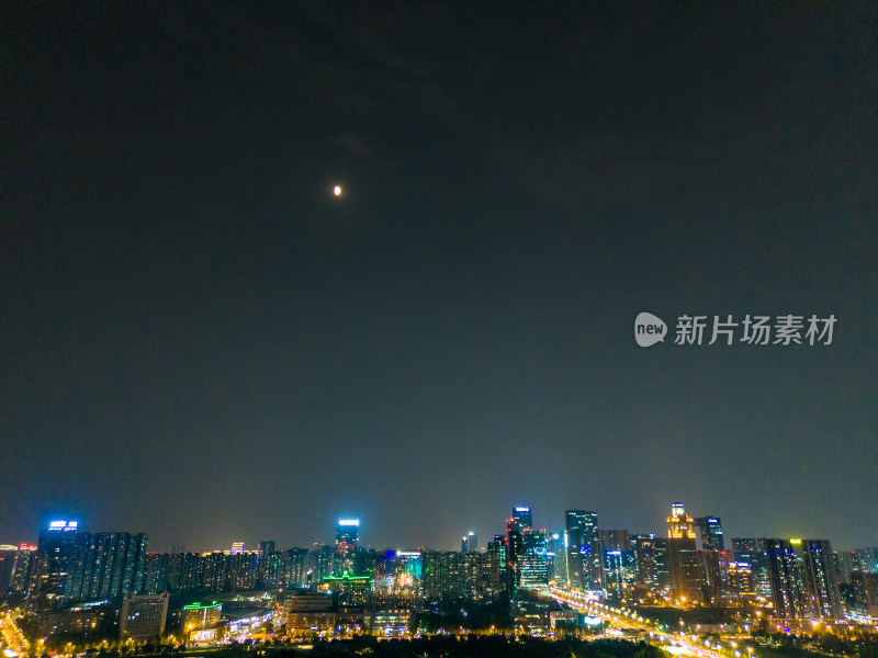 成都环球中心周边建筑夜景航拍图