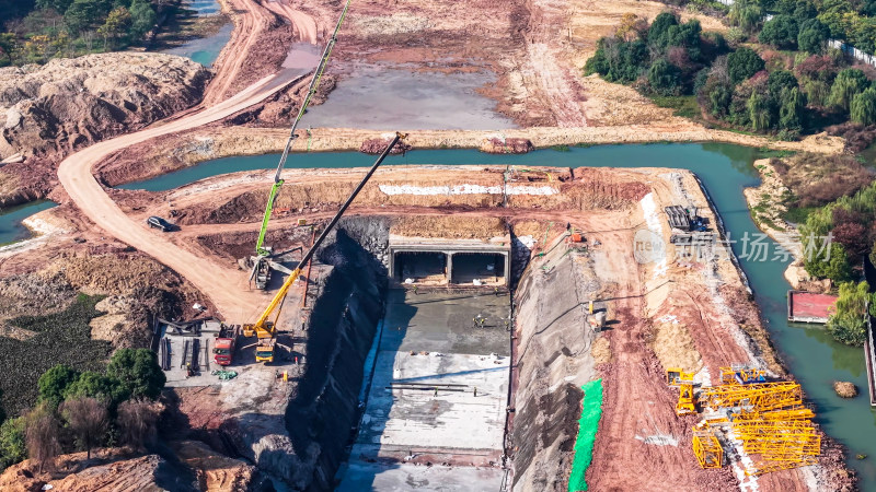 建筑工地航拍建筑施工场景