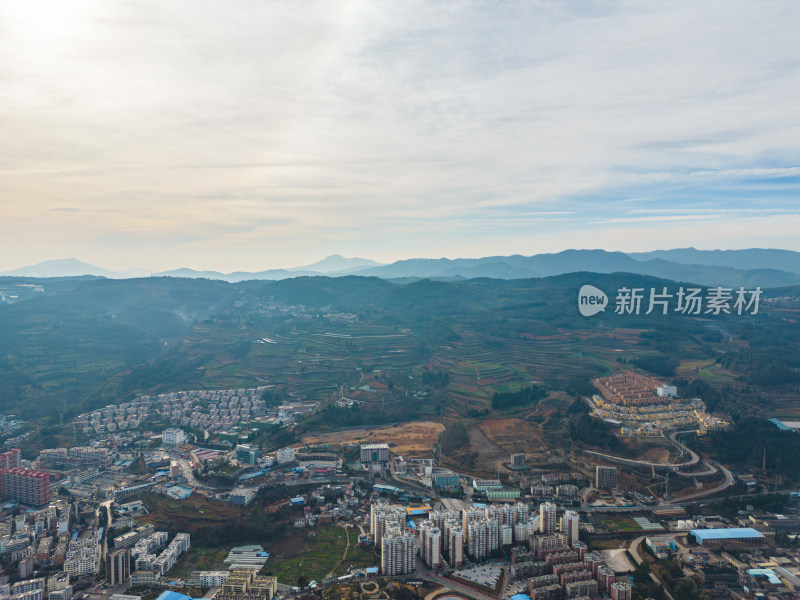 航拍云南红河州个旧市城市风光