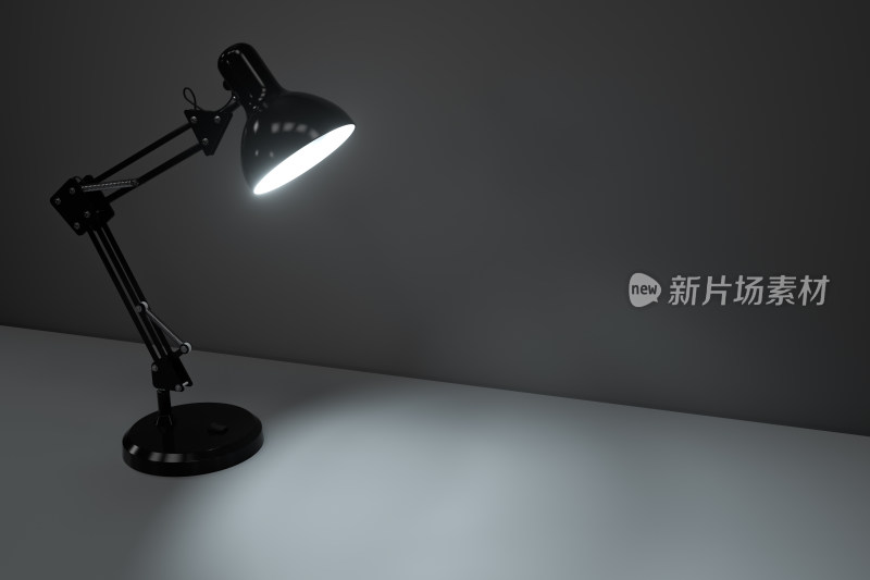 黑色简约台灯与照亮的桌面 3D渲染