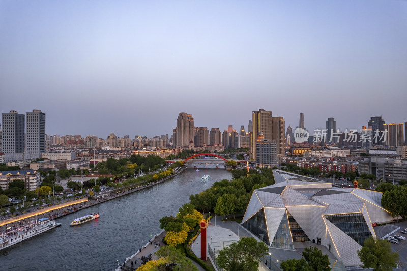 天津永乐码头城市风光夜景航拍