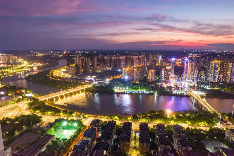 航拍衡阳城市夜景风光