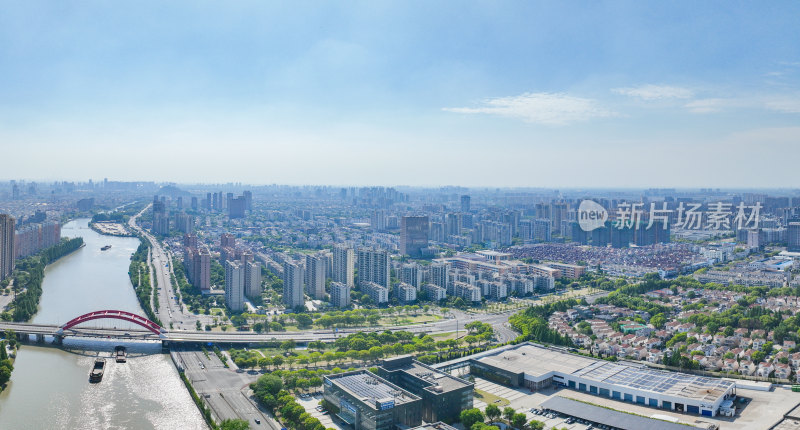 航拍昆山城市风光建筑大景