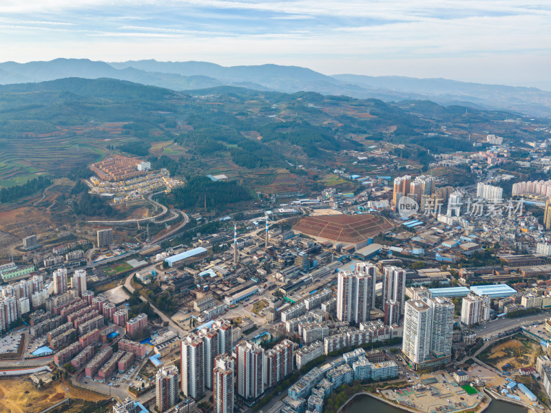 航拍云南红河州个旧市城市风光