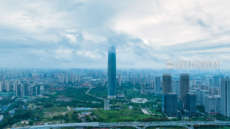 湖北武汉中心大厦附近阴云天气城市航拍