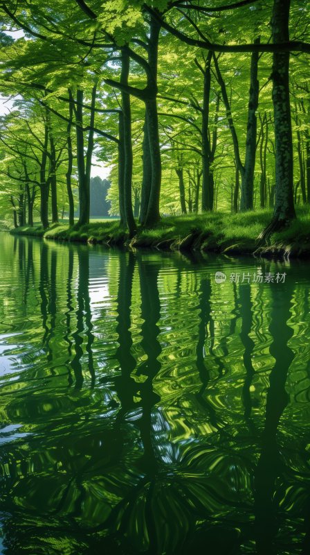 水面湖泊绿色自然宁静森林湖面背景