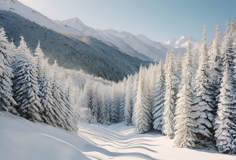 冬季森林白雪覆盖风景