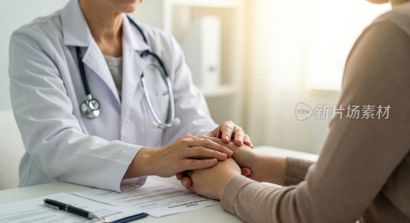 医生与患者手拉手交流场景