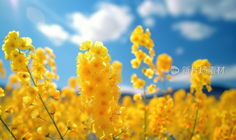 阳光下的黄色油菜花美丽清新花田背景