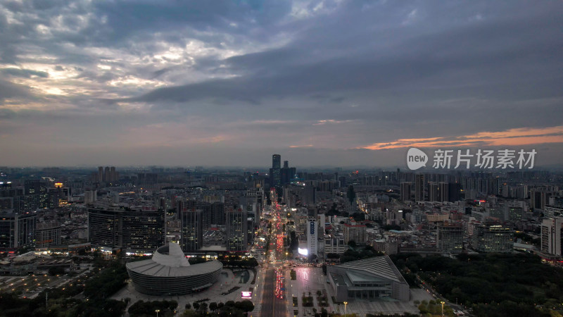 广东东莞日落晚霞城市夜景航拍